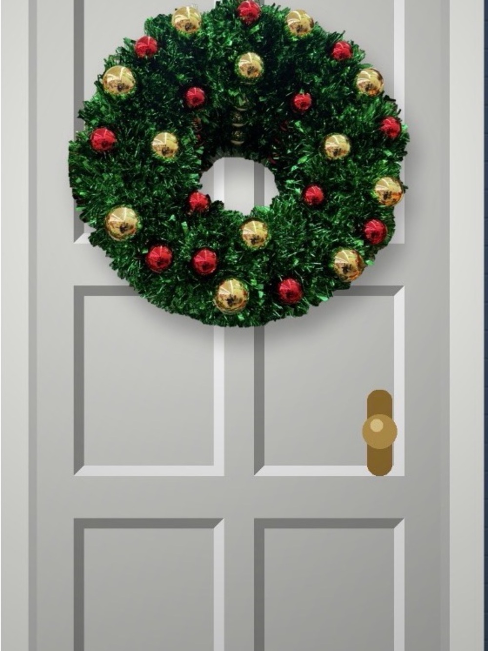 Festive Green Holiday Wreath with Red and Gold Ornaments